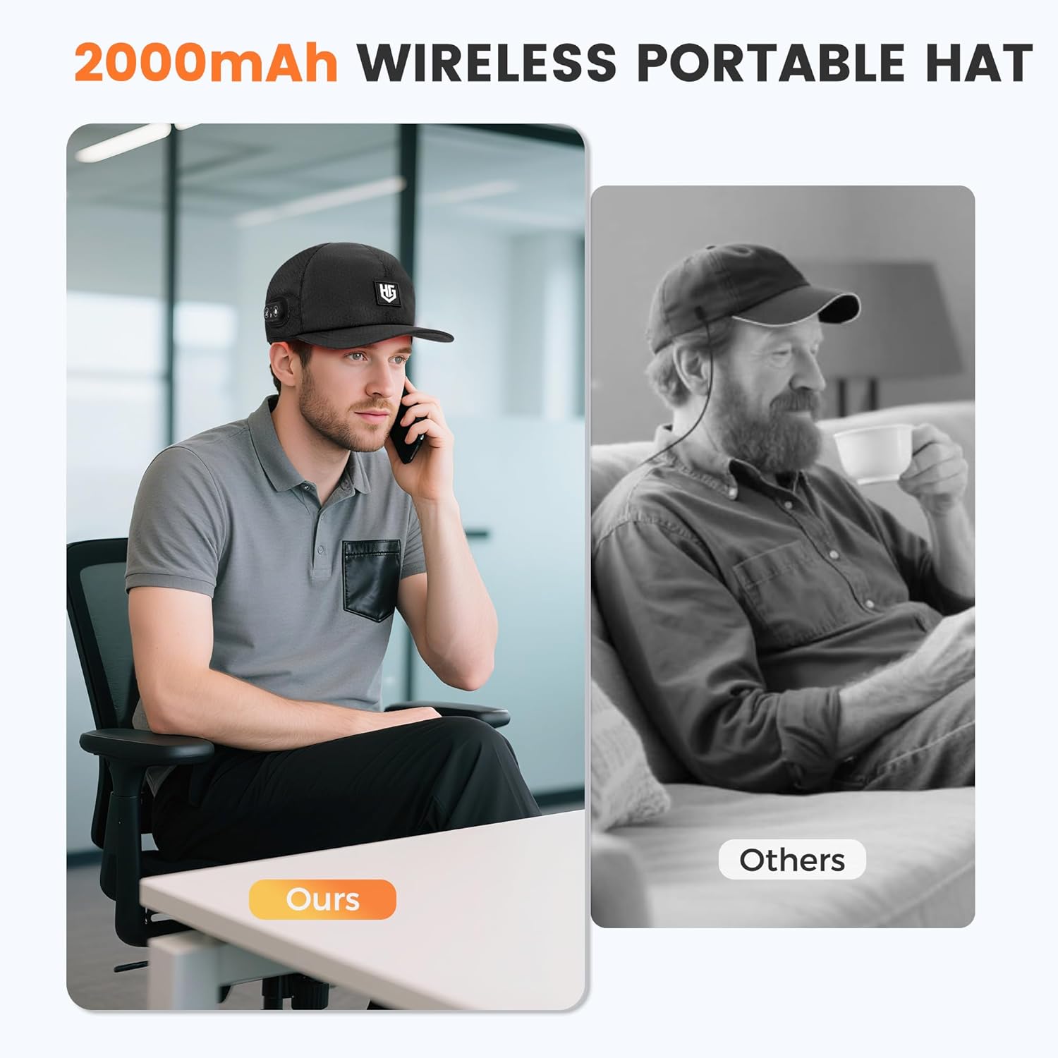 Red Light Therapy for Hair Growth: Cordless Red Light Heating Cap with 2000mAh Rechargeable Battery, Portable Care Tool for Home Use for Men & Women