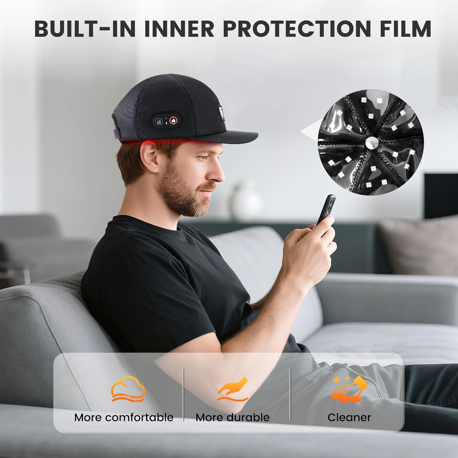 Red Light Therapy for Hair Growth: Cordless Red Light Heating Cap with 2000mAh Rechargeable Battery, Portable Care Tool for Home Use for Men & Women